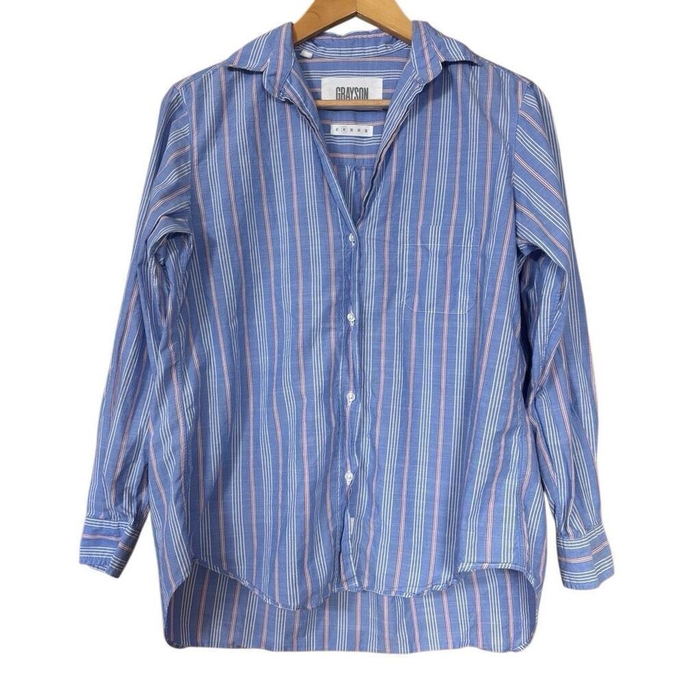 Grayson The Hero Stripe bottom down Shirt Blue Size Small